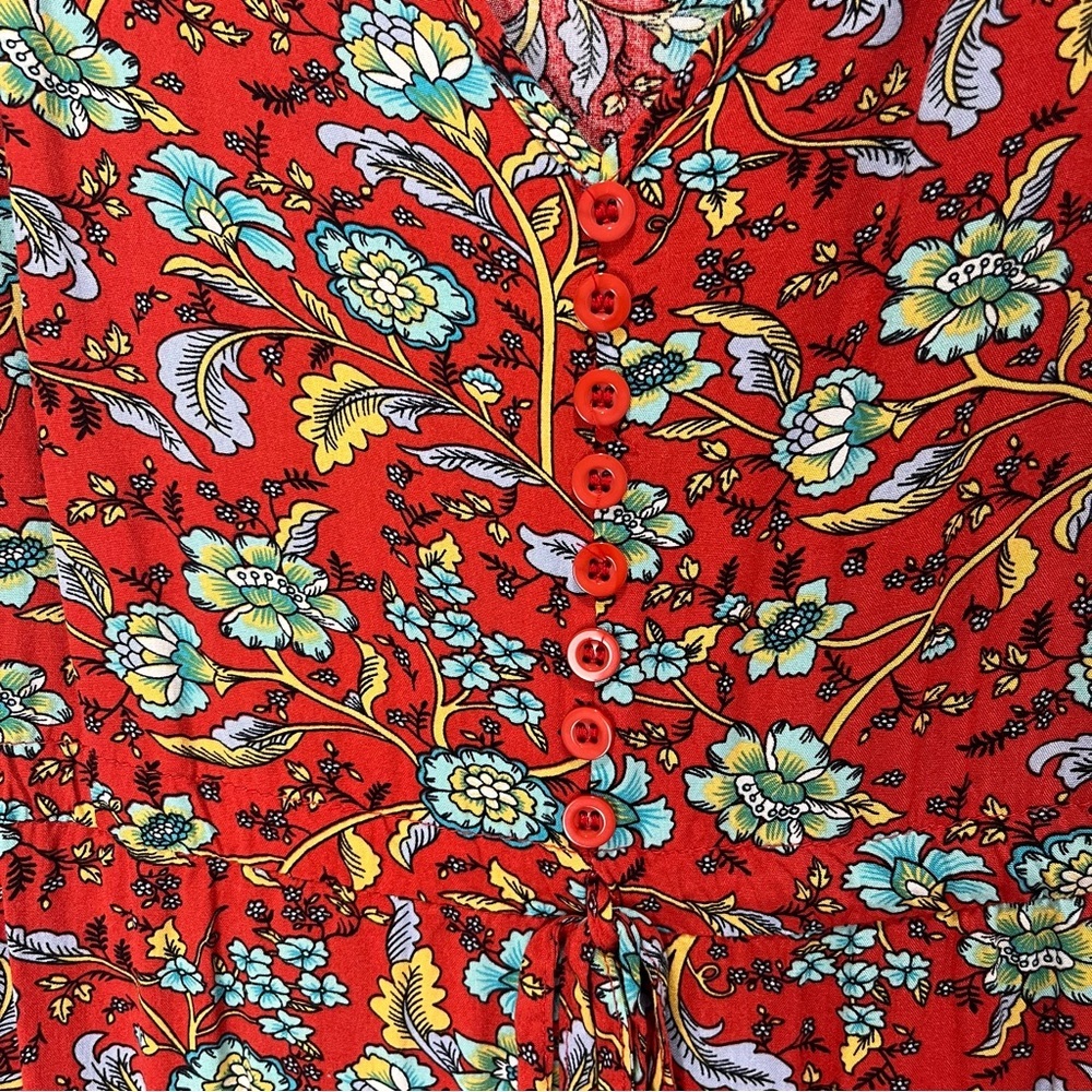 Prairie‎ style dress small farm girl countryside floral print v neck tie waist - Picture 5 of 13